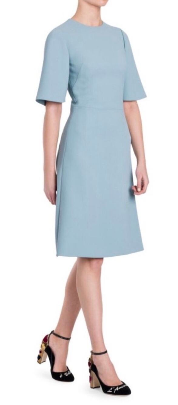 Dolce & Gabbana Mini Dress Light Blue Crepe Texture Short Sleeve size 44 IT 4 US